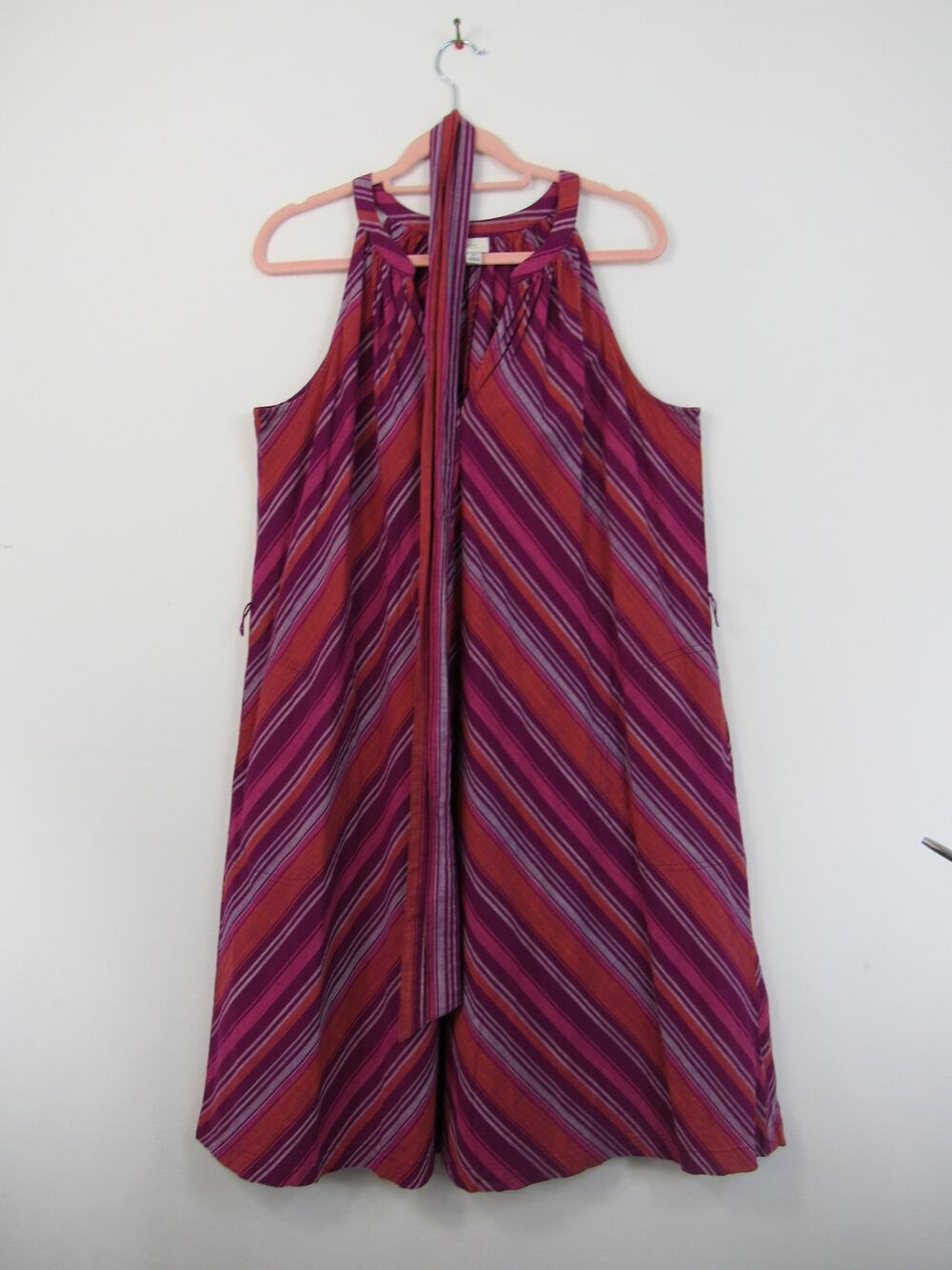 A New Day XL Sleeveless Sundress Purple Red Striped Belted Tent Mini Dress